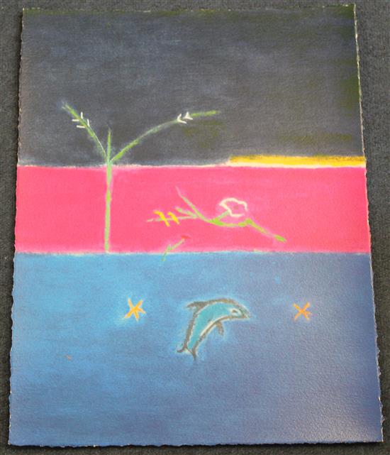 § Craigie Aitchison (1926-2009) Dolphin, 17.75 x 13.5in., unframed